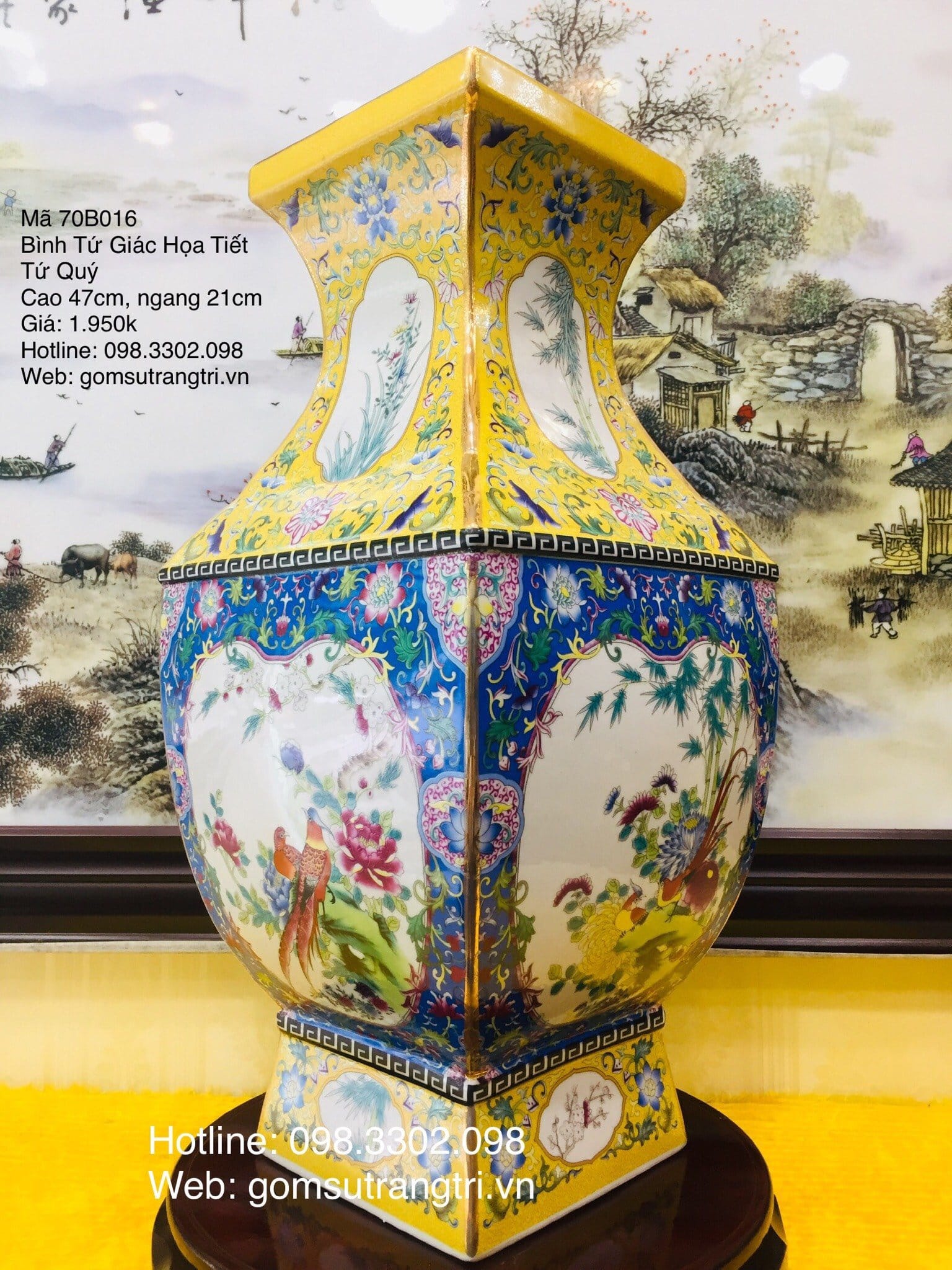 BÌNH TỨ GIÁC HỌA TIẾT TỨ QUÝ